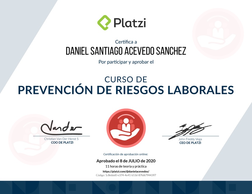 Diploma del Curso de Prevención de Riesgos Laborales