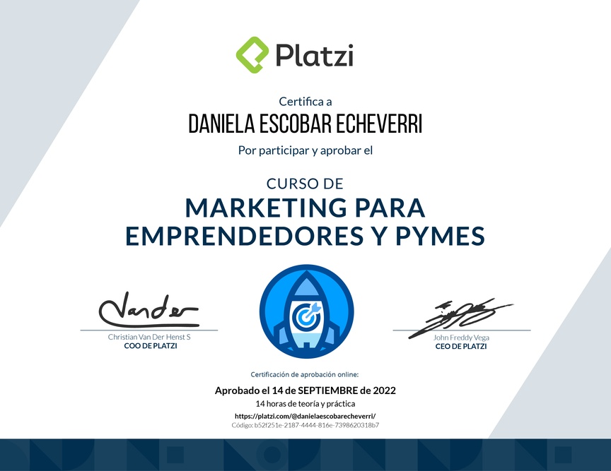 Diploma del Curso de Marketing para Emprendedores y PyMes