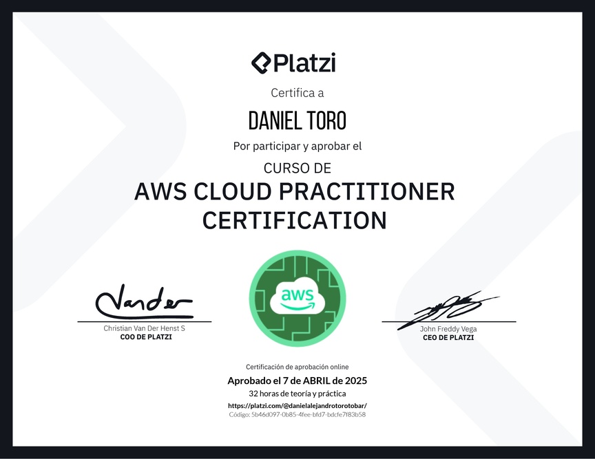 Diploma del Curso AWS Cloud Practitioner Certification