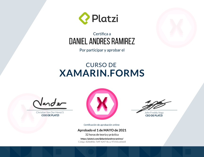 Diploma del Curso de Xamarin.Forms
