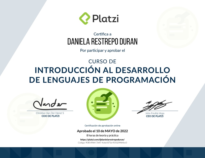 Diploma del Curso de Introducción al Desarrollo de Lenguajes de Programación