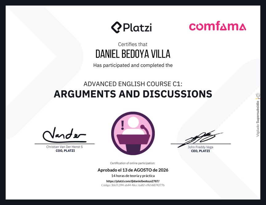 Diploma del Curso de Inglés Avanzado C1: Argumentos y Discusiones