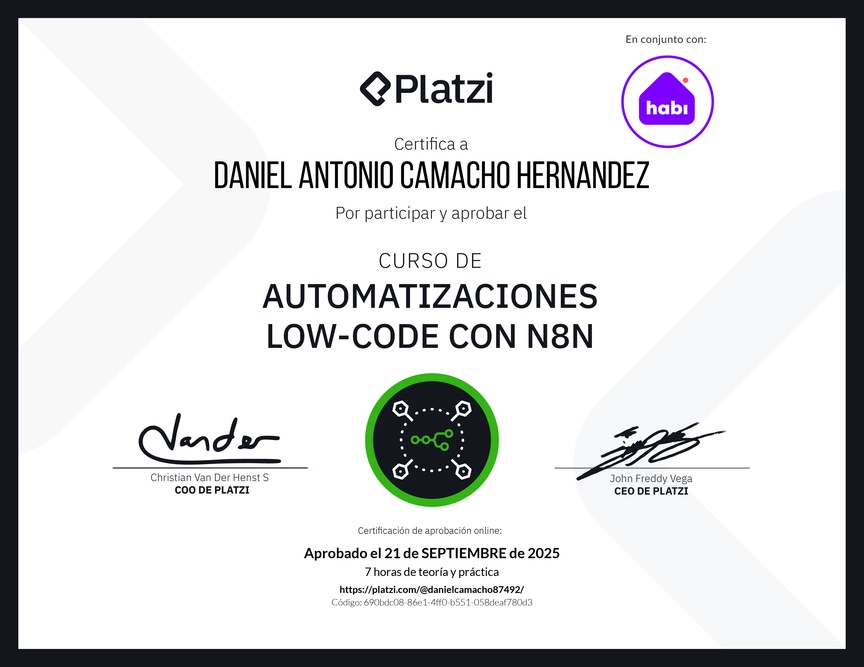 Diploma del Curso de Automatizaciones con n8n