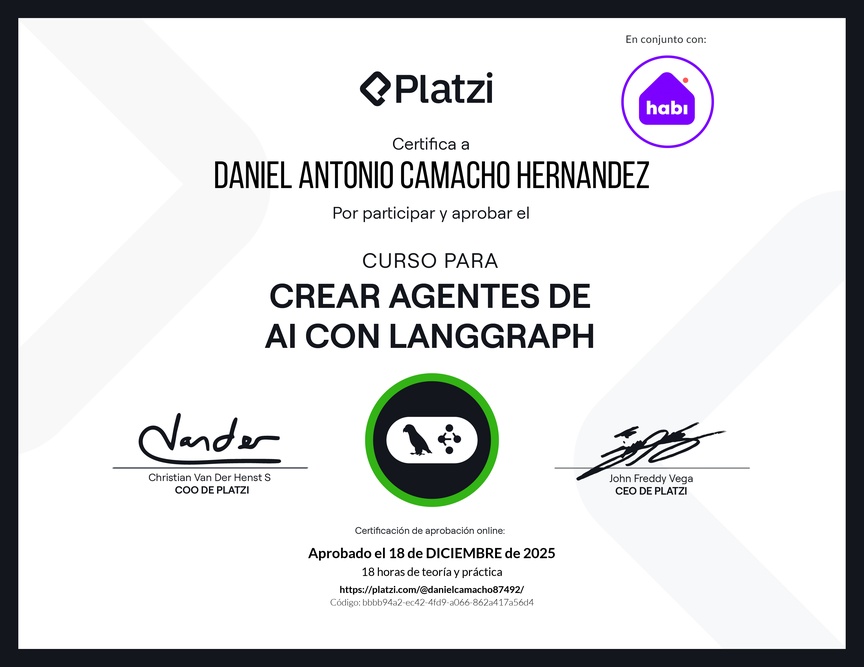 Diploma del Curso para Crear Agentes de AI con LangGraph
