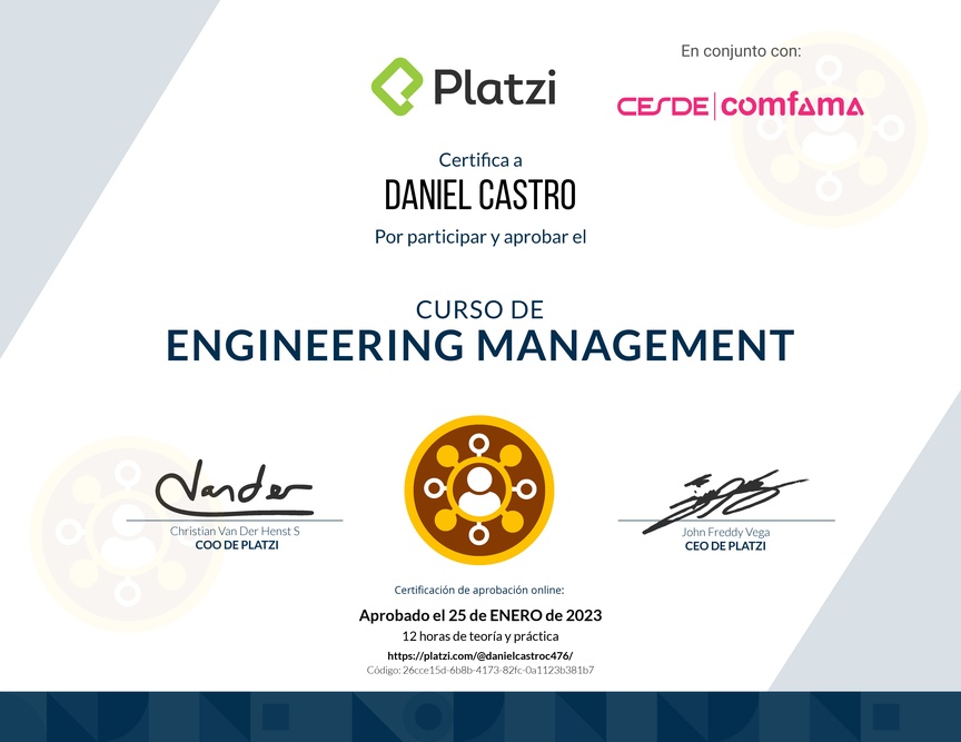Diploma del Curso de Engineering Management