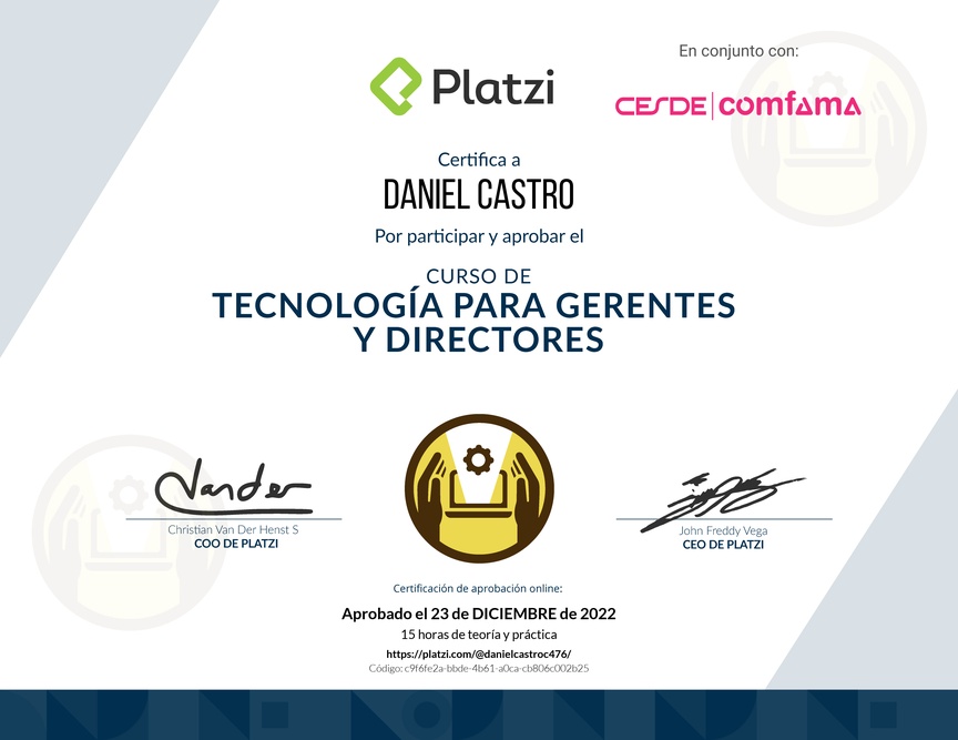 Diploma del Curso de Tecnología para Gerentes y Directores
