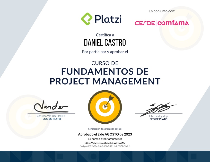 Diploma del Curso de Fundamentos de Project Management