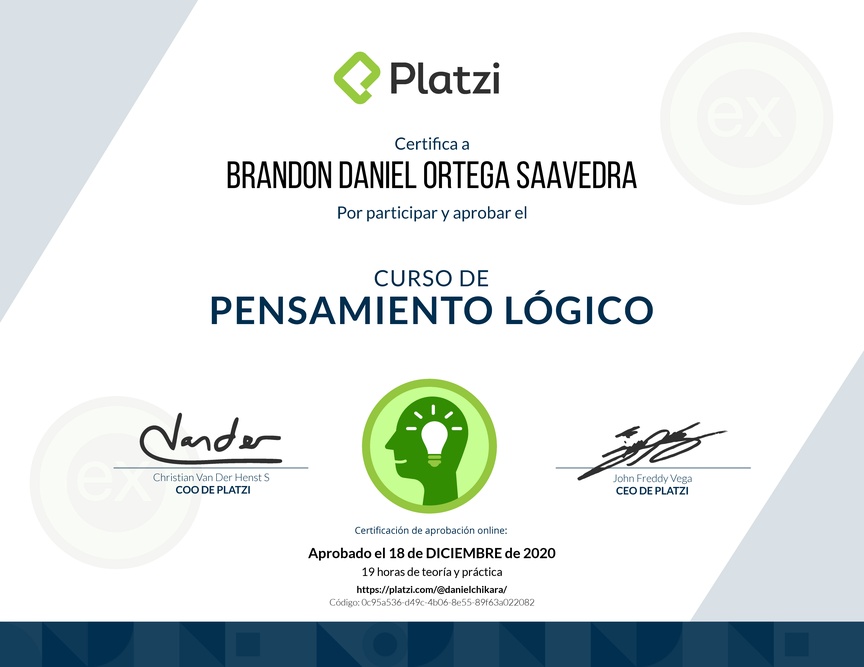 Diploma del Curso de Pensamiento Lógico 2018