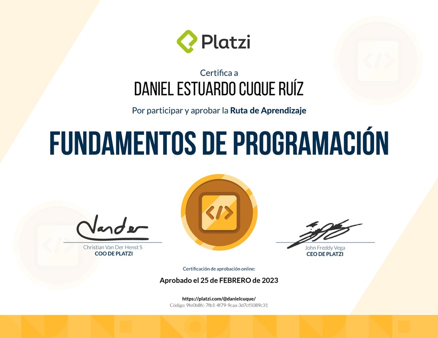 Diploma de la Ruta de Aprendizaje de Fundamentos de programación