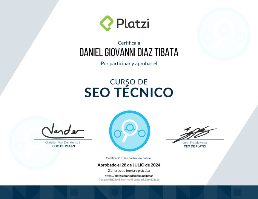 Diploma del Curso de Optimización de SEO Técnico