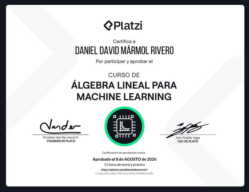 Diploma del Curso de Álgebra Lineal para Machine Learning