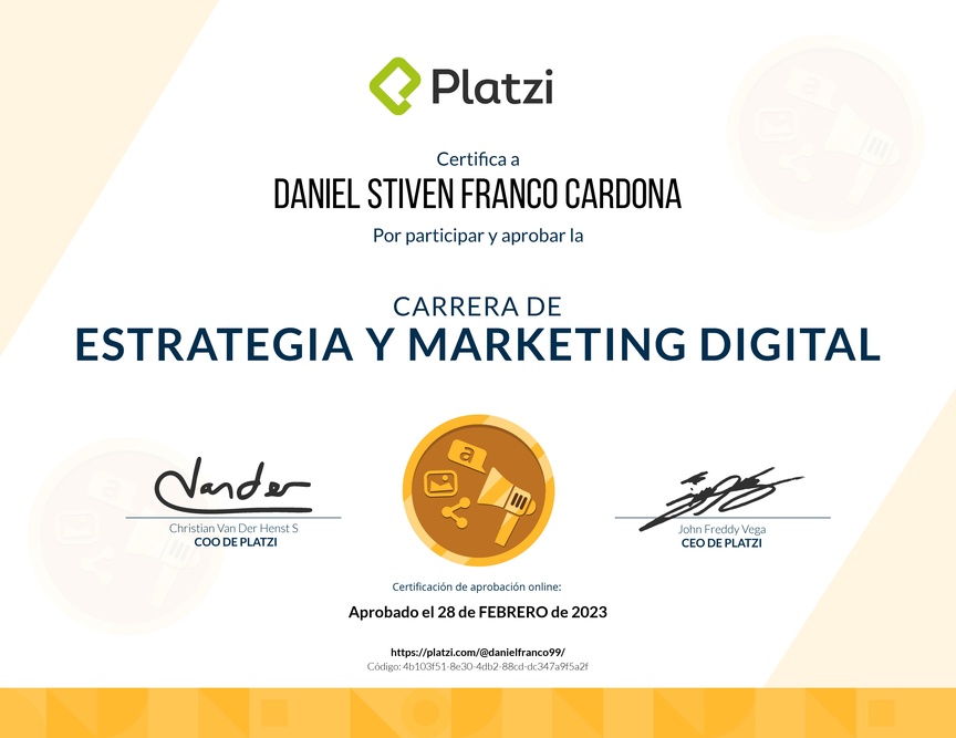 Diploma de la Ruta de Aprendizaje de Marketing Digital y Estrategia Online
