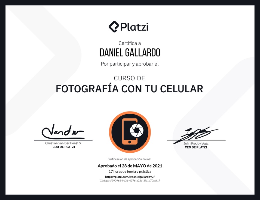 Diploma del Curso de Fotografía con tu Celular