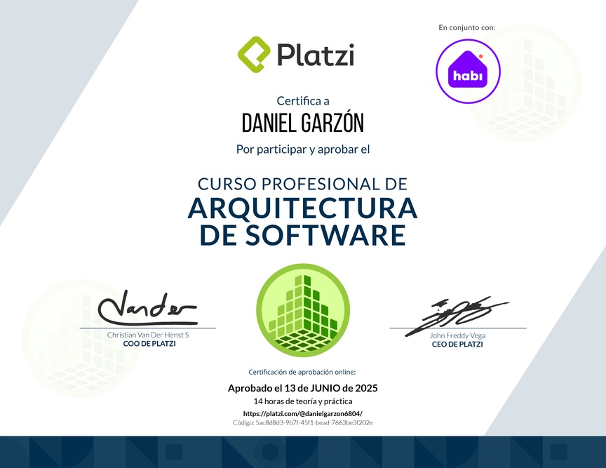 Diploma del Curso Profesional de Arquitectura de Software