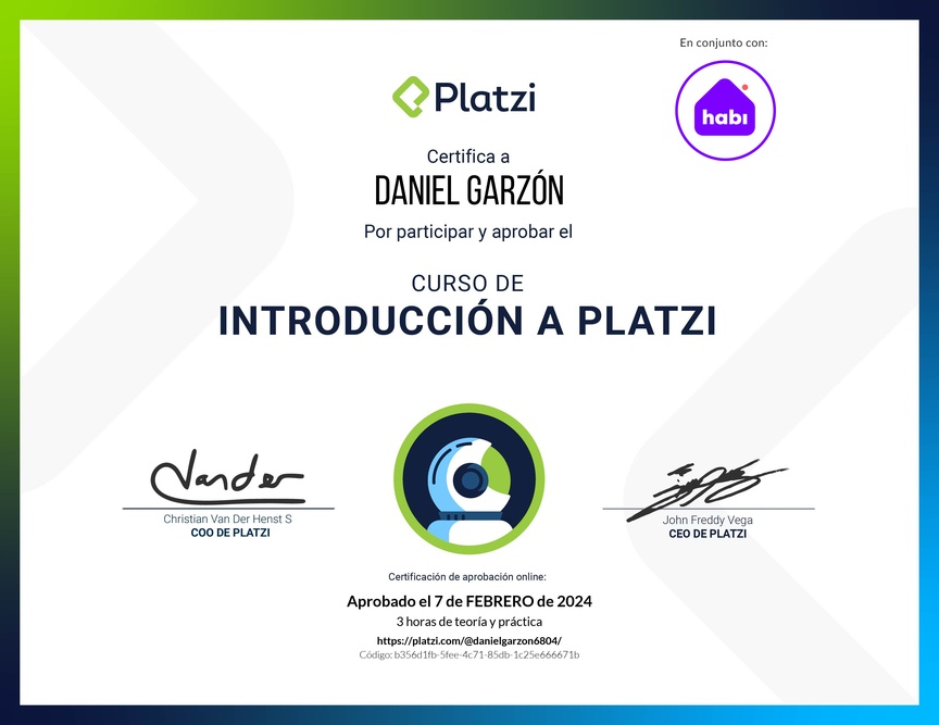Diploma del Curso de Introducción a Platzi