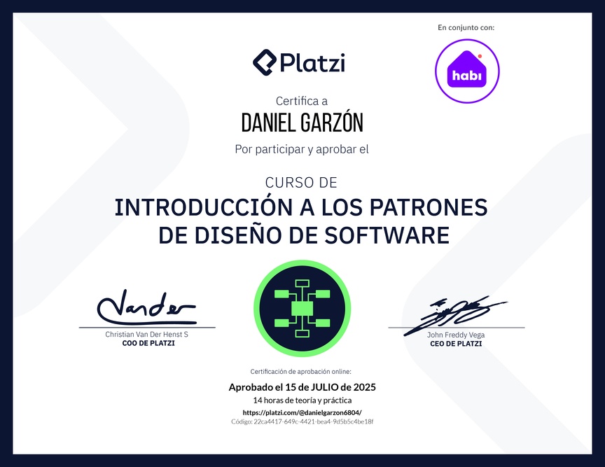 Diploma del Curso de Introducción a los Patrones de Diseño de Software