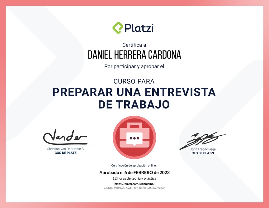 Diploma del Curso para Preparar una Entrevista de Trabajo