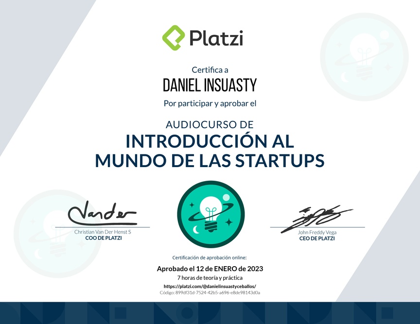 Diploma de Audiocurso de Introducción al Mundo de las Startups