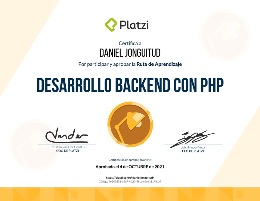 Diploma de la Ruta de Aprendizaje de Desarrollo Web Backend con PHP