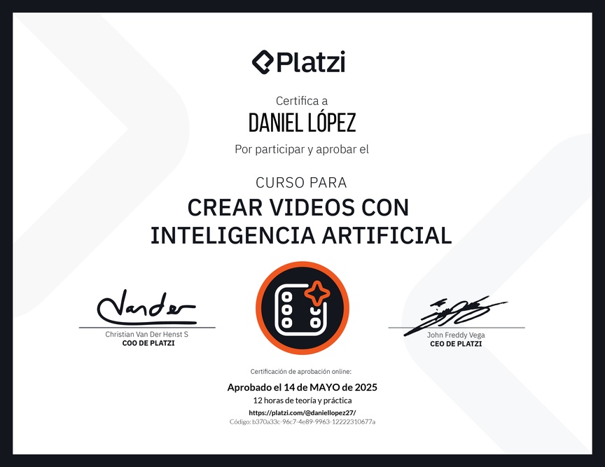 Diploma del Curso para Crear Videos con Inteligencia Artificial