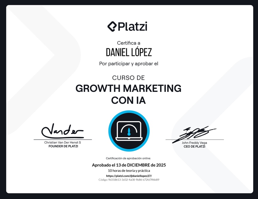 Diploma del Curso de Growth Marketing con Inteligencia Artificial