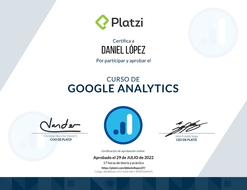 Diploma del Curso de Google Analytics