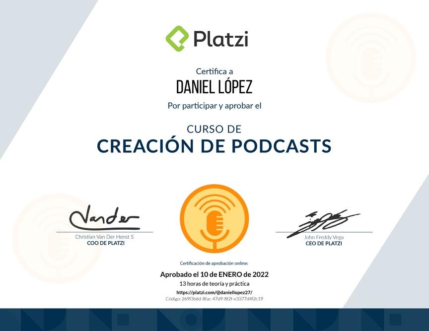 Diploma del Curso de Creación de Pódcast