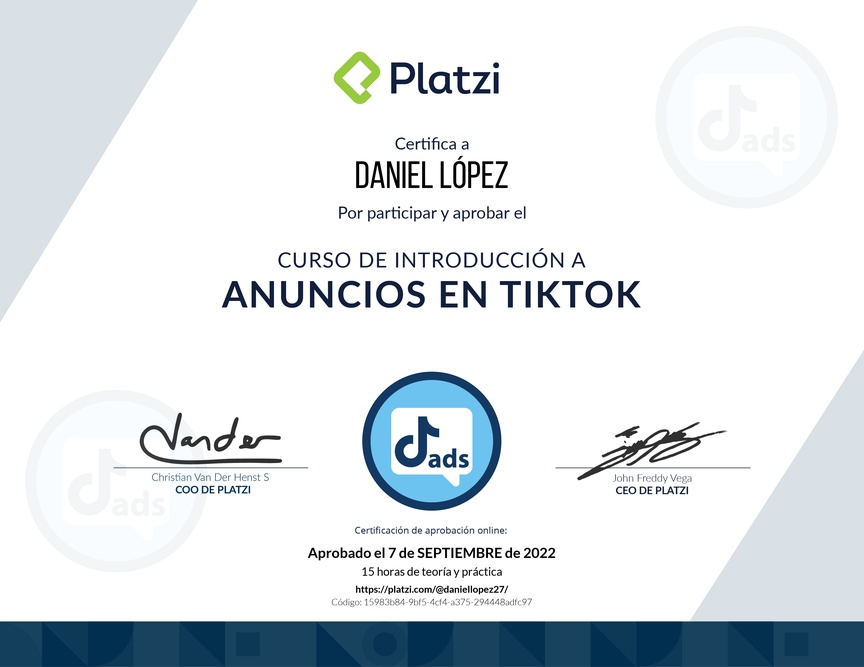 Diploma del Curso de Anuncios en TikTok