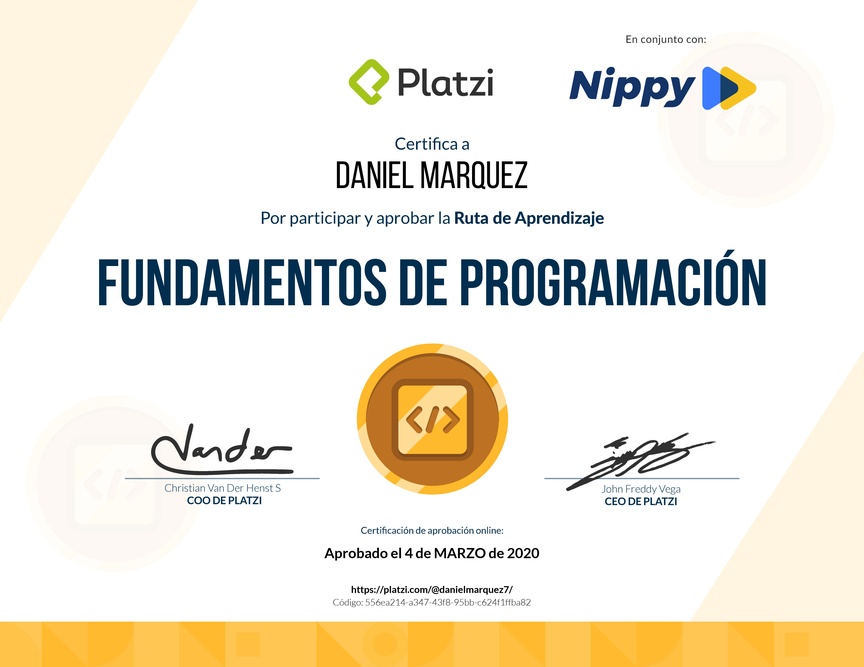 Diploma de la Ruta de Aprendizaje de Fundamentos de programación