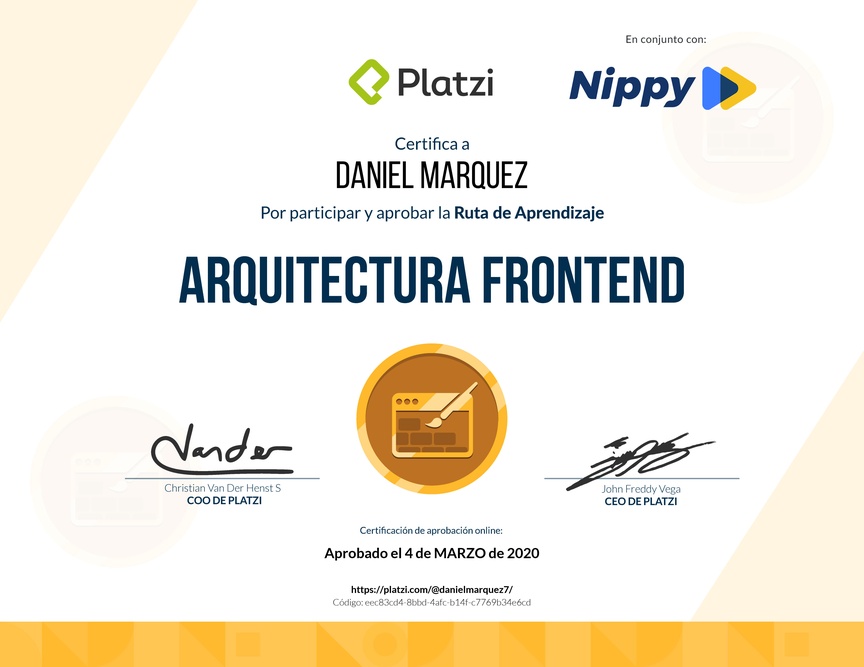 Diploma de la Ruta de Aprendizaje de Arquitectura Frontend