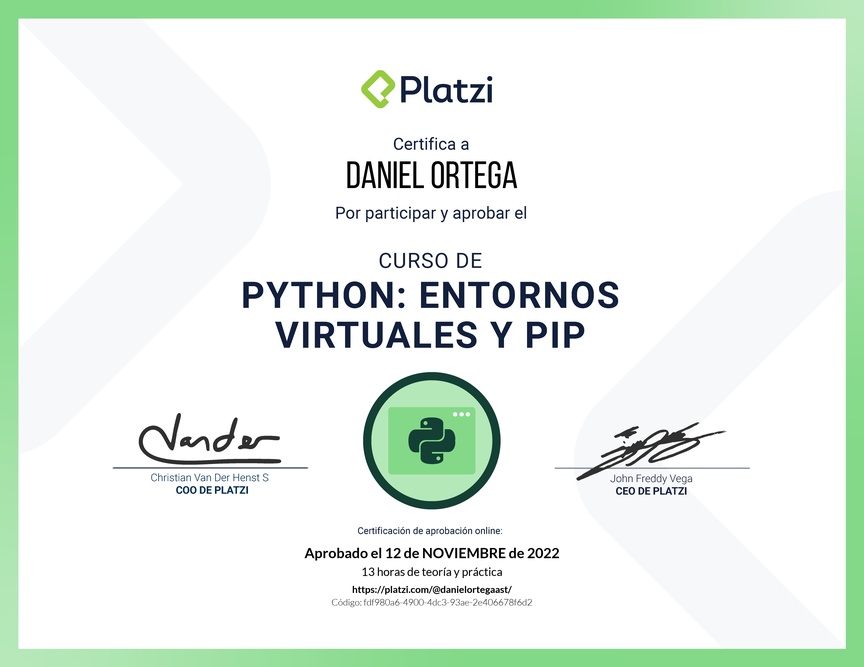 Diploma del Curso de Python: PIP y Entornos Virtuales