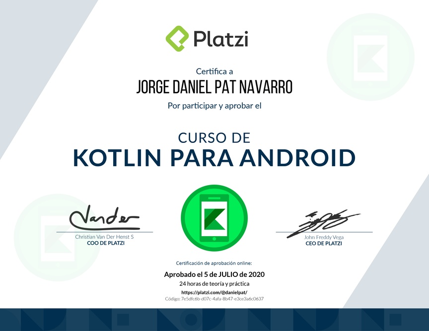 Diploma del Curso de Kotlin para Android
