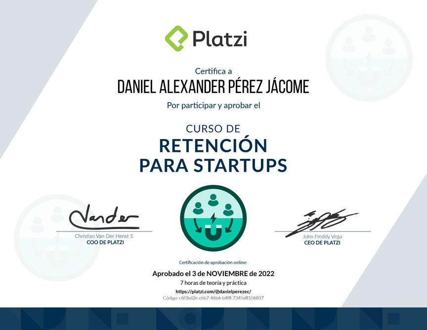 Diploma del Curso de Retención para Startups