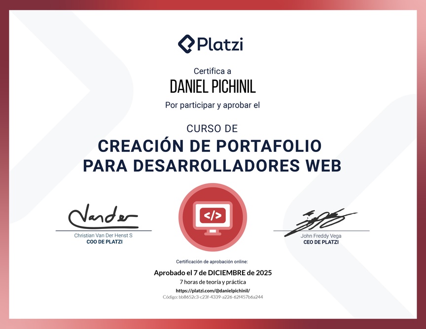 Diploma del Curso de Creación de Portafolio para Desarrolladores Web
