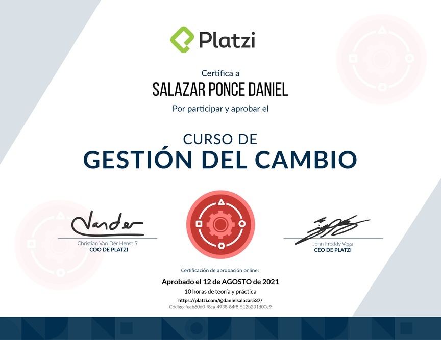 Diploma del Curso de Gestión del Cambio para Empresas