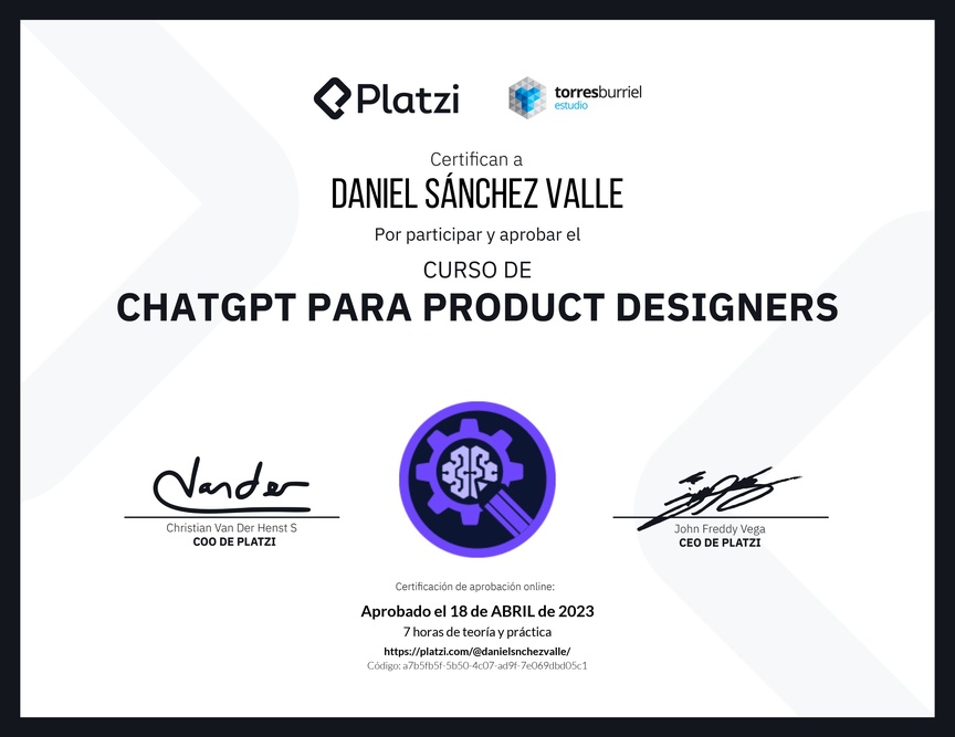 Diploma del Curso de ChatGPT para Product Designers: Diseño asistido por AI
