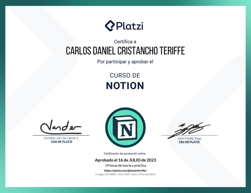 Diploma del Curso de Notion
