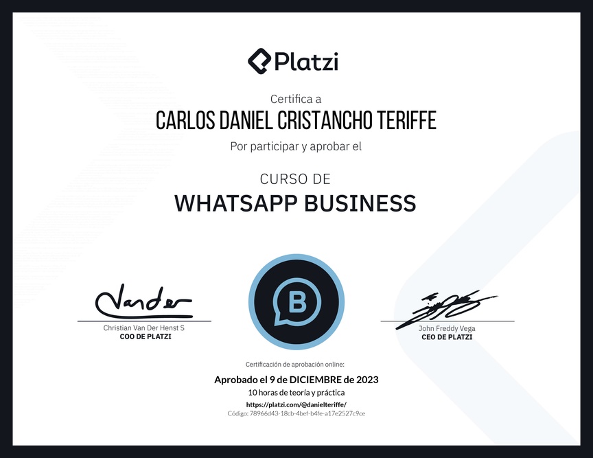 Diploma del Curso de Whatsapp Business