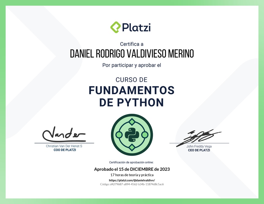 Diploma del Curso de Fundamentos de Python
