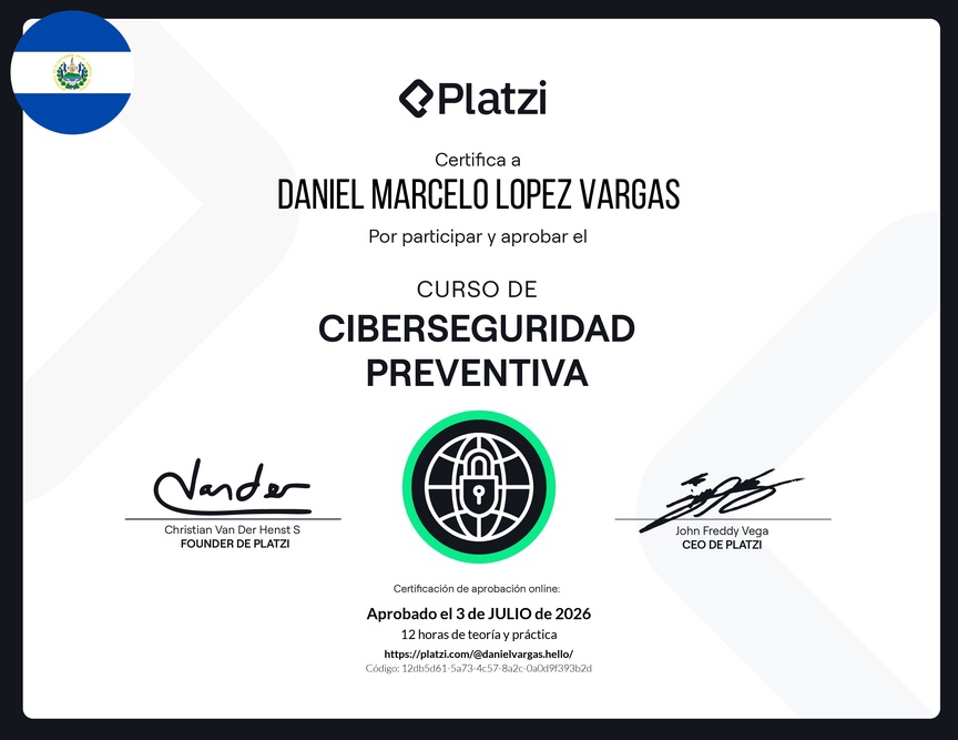 Diploma del Curso de Ciberseguridad Preventiva