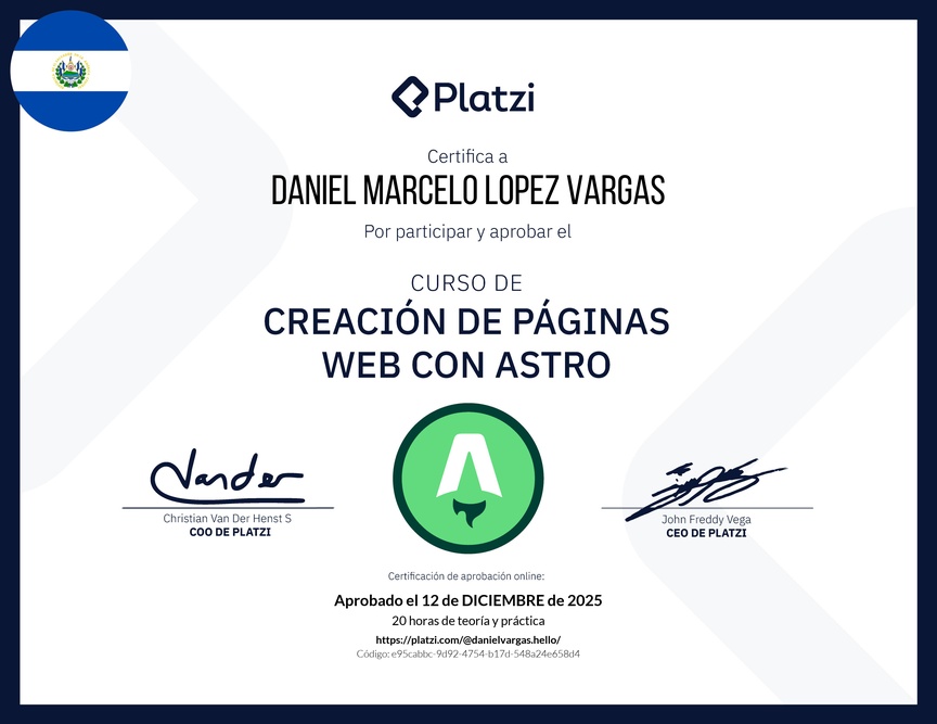 Diploma del Curso de Creación de Páginas Web con Astro