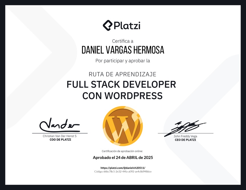 Diploma de la Ruta de Aprendizaje de Full Stack con WordPress