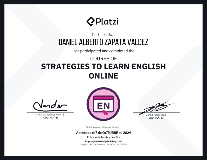 Diploma del Curso Gratis de Estrategias para Aprender Inglés en Línea