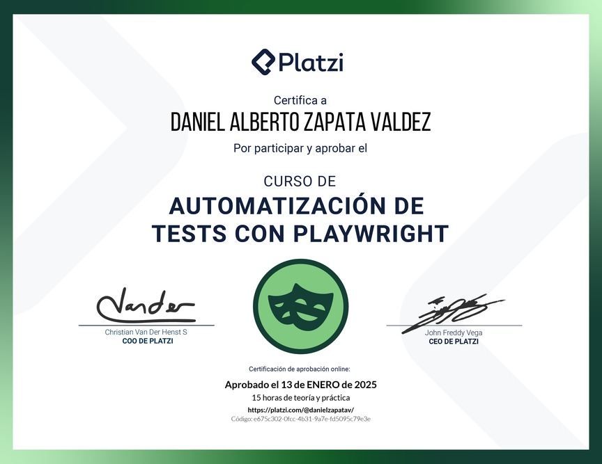 Diploma del Curso de Automatización de Test con Playwright