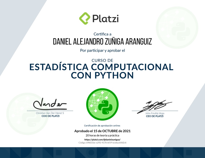 Diploma del Curso de Estadística Computacional con Python
