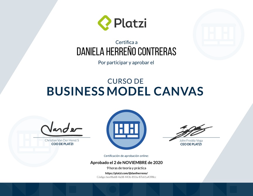 Diploma del Curso de Business Model Canvas