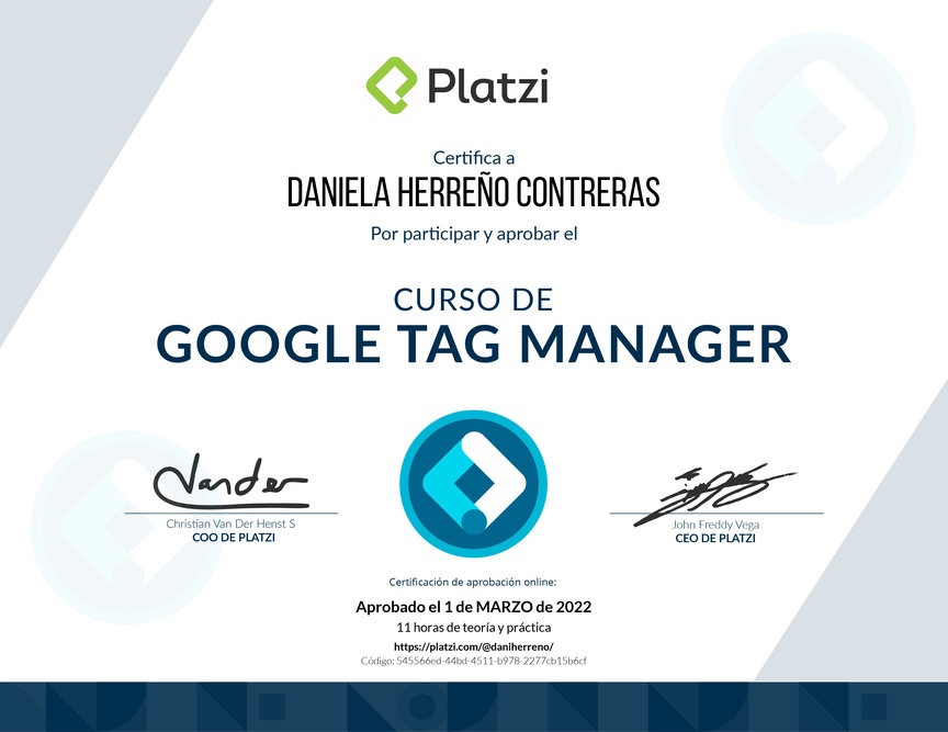 Diploma del Curso de Introducción a Google Tag Manager 📃