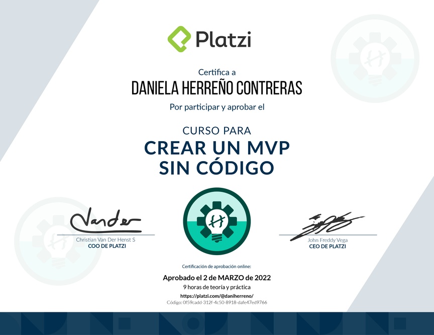 Diploma del Curso para Crear un MVP sin Código