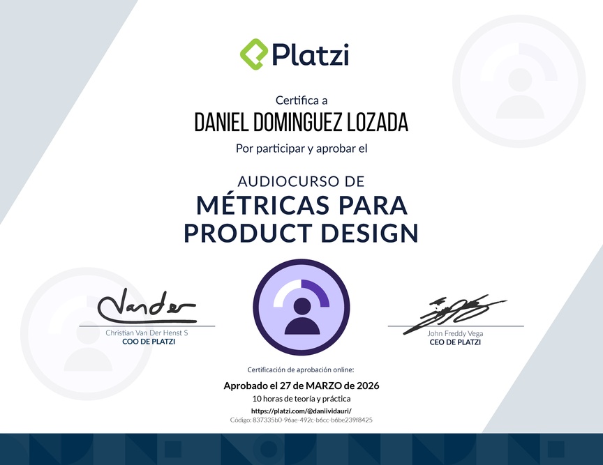 Diploma de Audiocurso de Métricas en Product Design