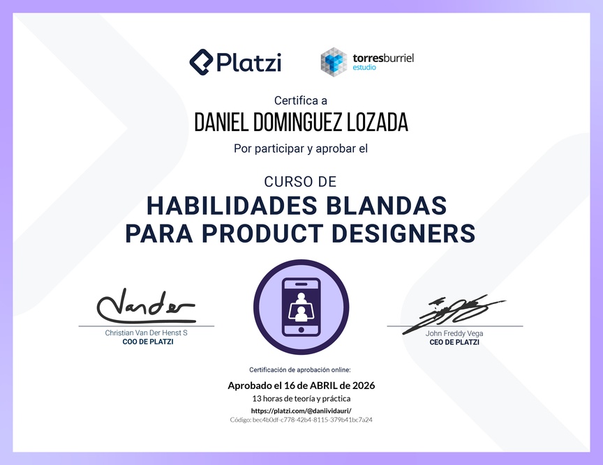 Diploma del Curso de Habilidades Blandas para Product Designers